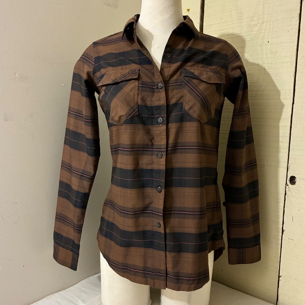 Simms Fishing Products Womens XS Brown Plaid Long Sleeve Button Down Shirt